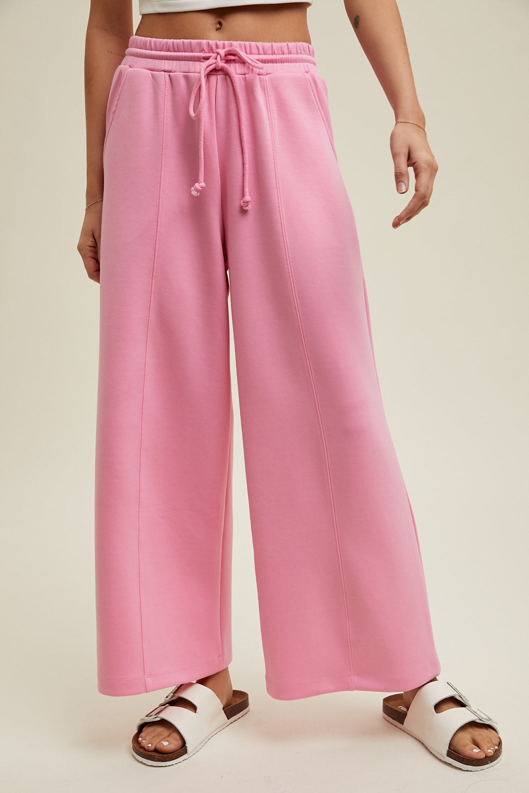 *SCUBA DRAWSTRING WIDE LEG PANTS - HIBISCUS