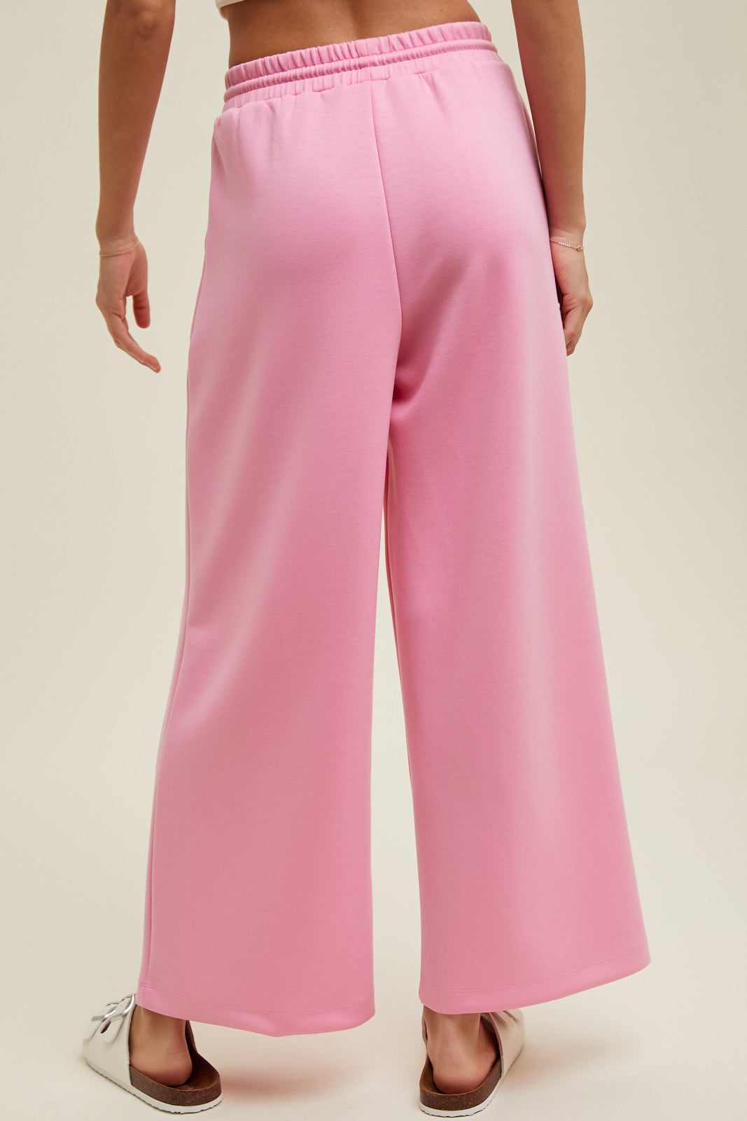 *SCUBA DRAWSTRING WIDE LEG PANTS - HIBISCUS