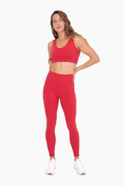 *BRONZE - NEWPORT CUTOUT OVERLAY BACK PERFORMACE SPORT BRA - RED