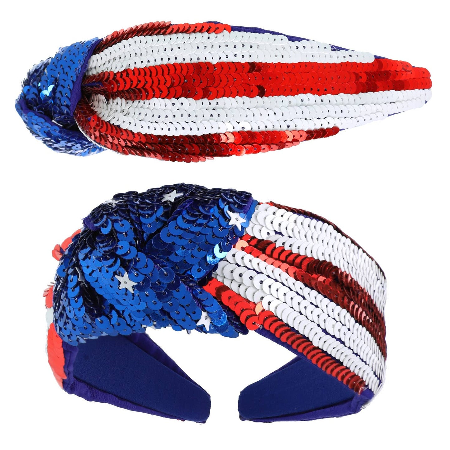 *Patriotic Tricolor Sequin Top Knotted Headband