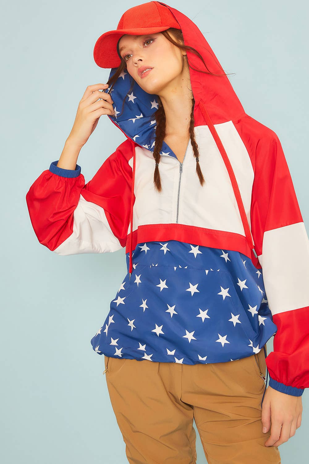 *Hood Kangaroo Pocket 4th of July Theme Windbreaker