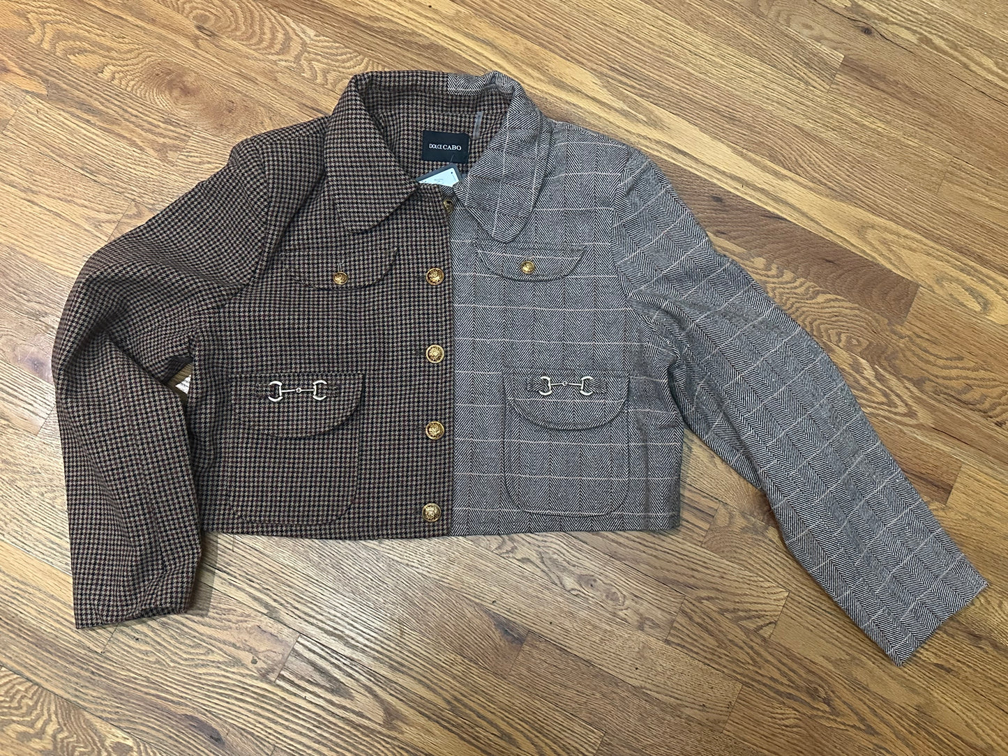 Multi Plaid Horse Bit Crop Jacket