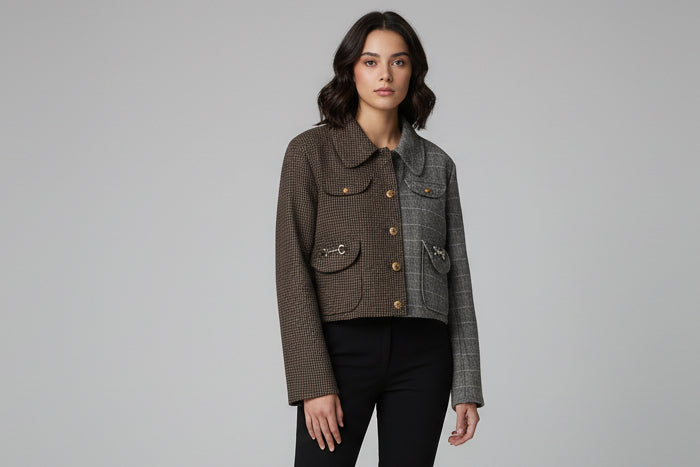 Multi Plaid Horse Bit Crop Jacket