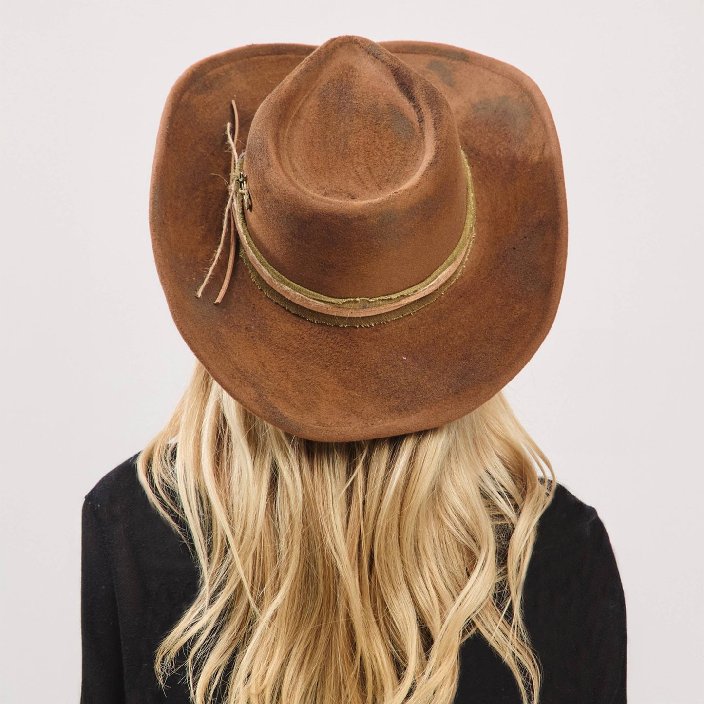 Distressed Fabric Band Rustic Cowgirl Fedora Hat