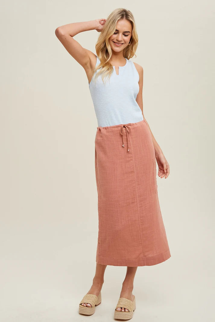 *SKY BLUE RIBBED KNIT TANK TOP WITH NOTCH DETAIL