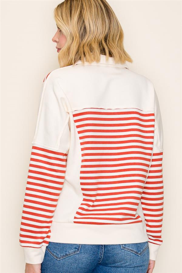 STRIPE COLOR BLOCKED SWEATSHIRT - ORANGE