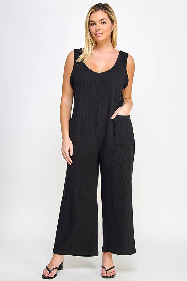*Ribbed Jumpsuit Overalls - Plus Size Clothing