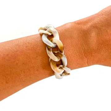 *CHUNKY ACRYLIC CHAIN LINK BRACELET - IVORY/BROWN SWIRL
