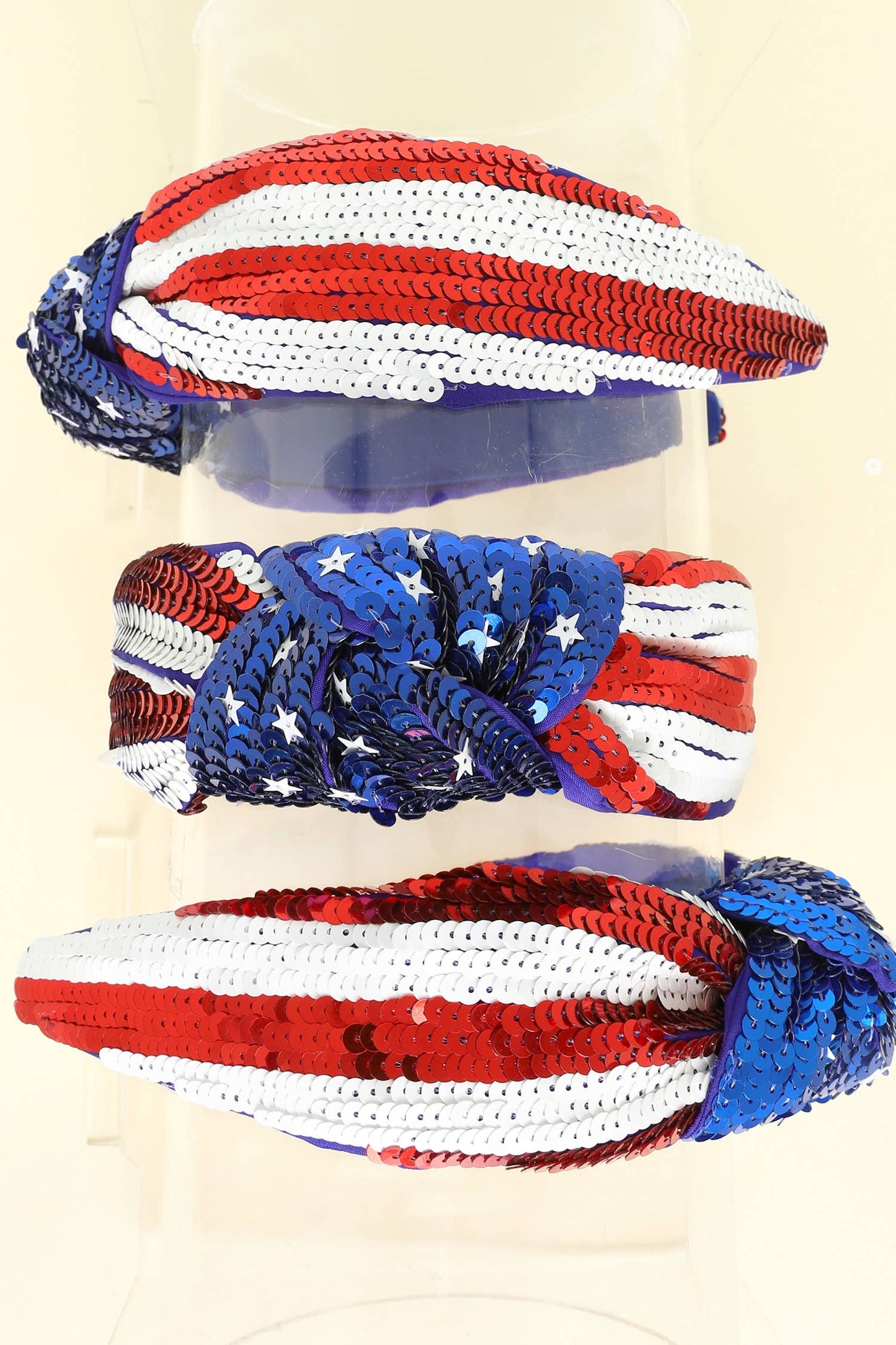 *Patriotic Tricolor Sequin Top Knotted Headband