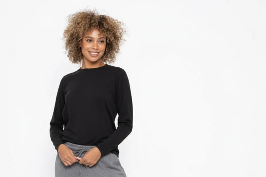 *PRIMA COTTON BLEND LONG SLEEVE TEE - BLACK