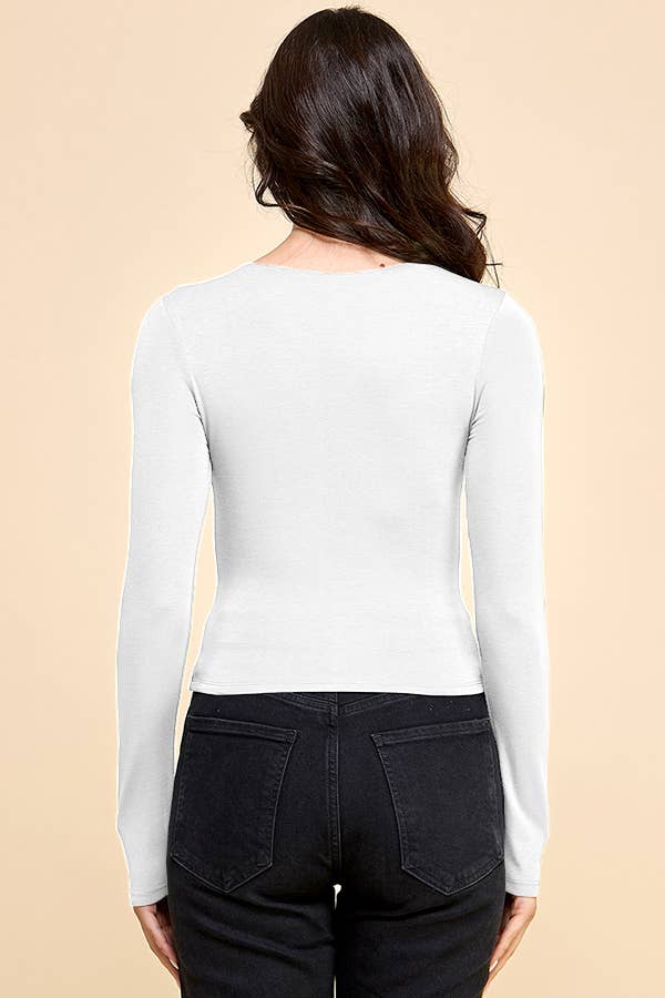 *Crew Neck Doubled Long Sleeve Tee - Soft White