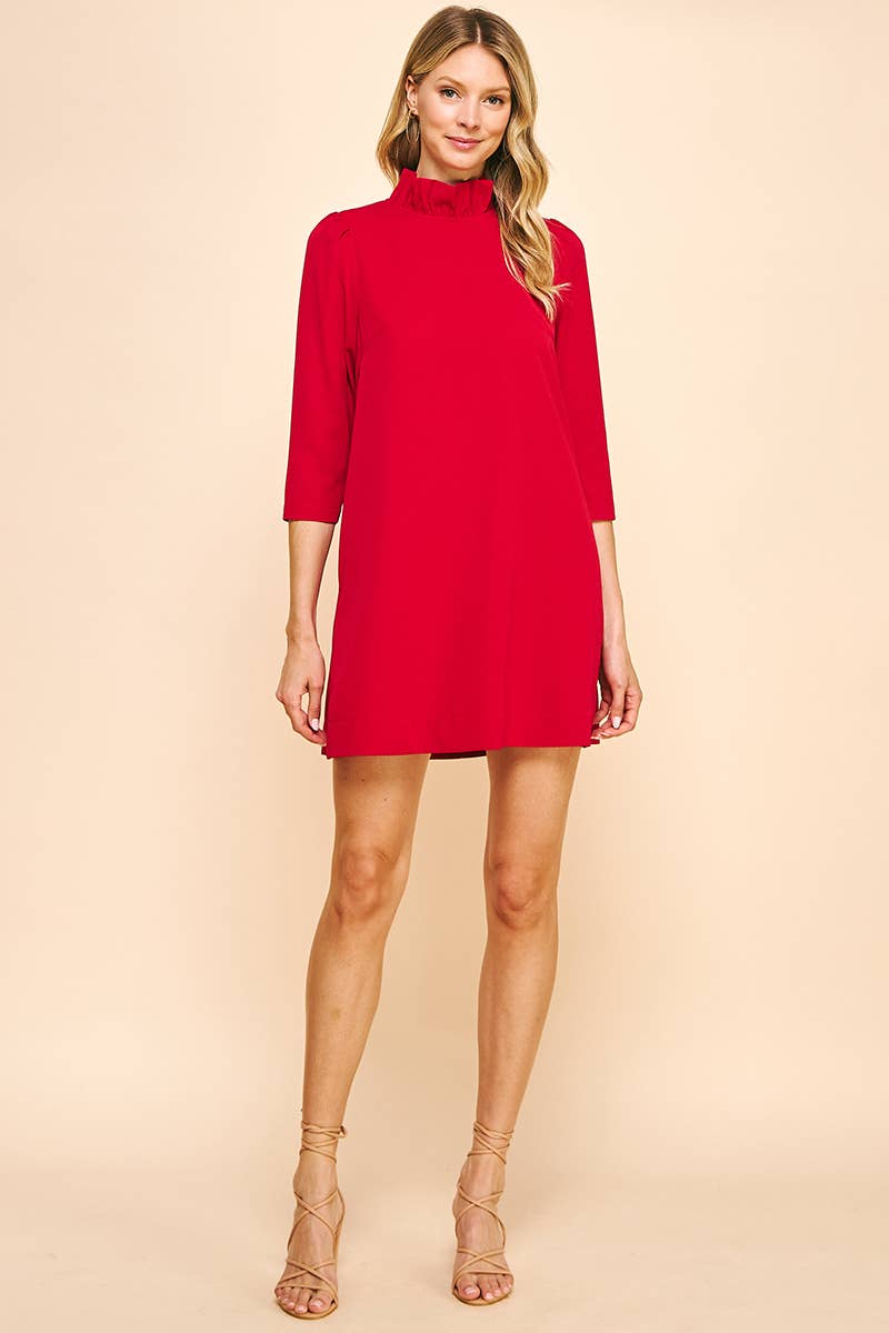 *BACK NECK TIED MINI DRESS - RED