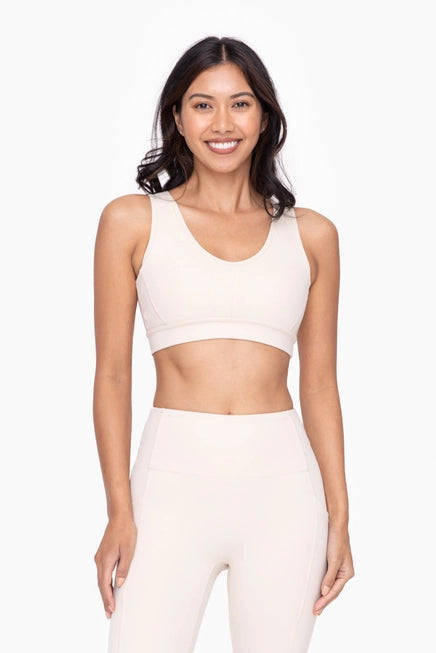 *BRONZE - NEWPORT CUTOUT OVERLAY BACK PERFORMACE SPORT BRA - NATURAL