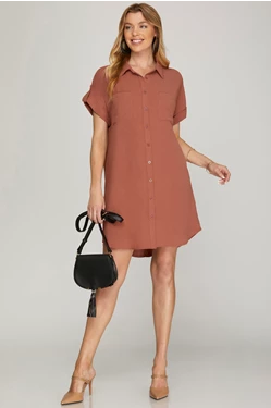*DROP SHOULDER SHIRT DRESS WITH POCKETS