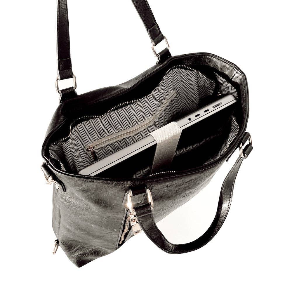 *Black Upper East Side Vegan Leather Backpack & Crossbody Tote Bag