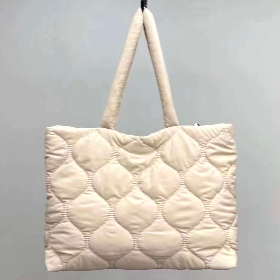*Quilted Nylon Tote Bag - Beige
