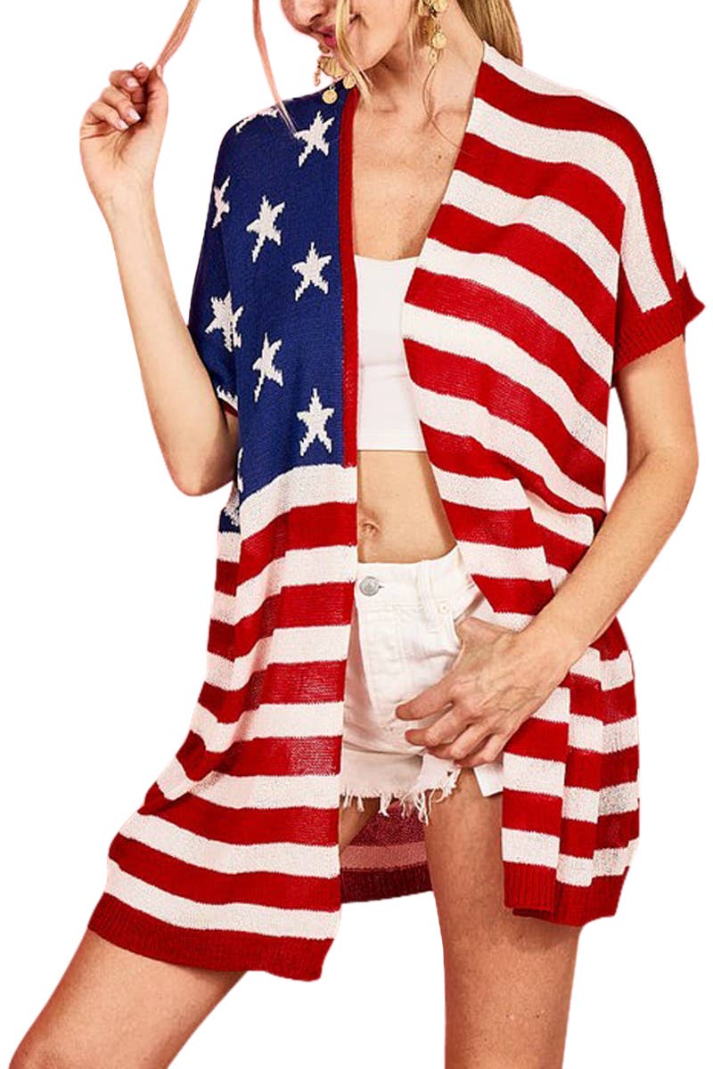 *American Flag Low Gauge Knit Cardigan