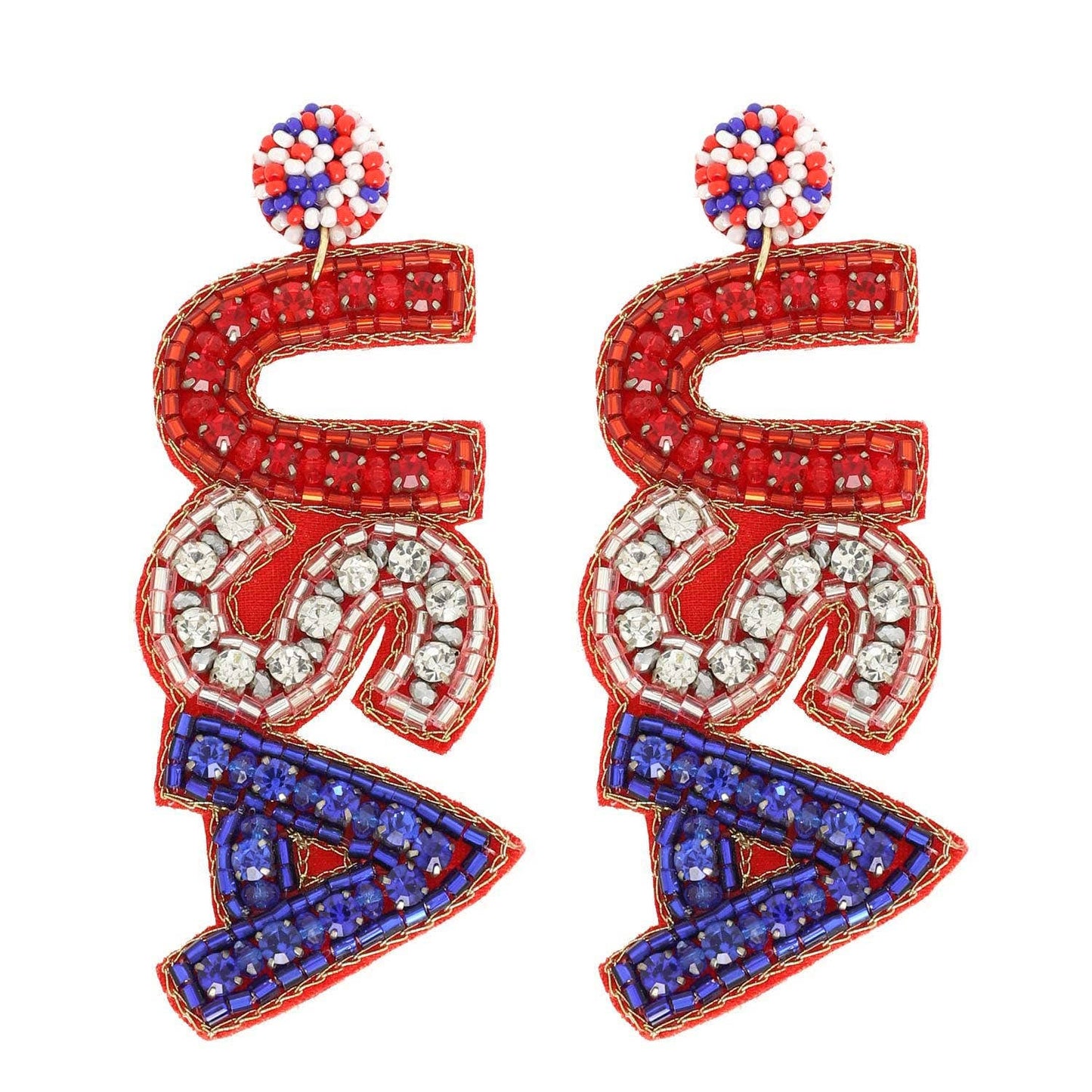 *Jeweled Patriotic USA Lettering Beaded Earrings