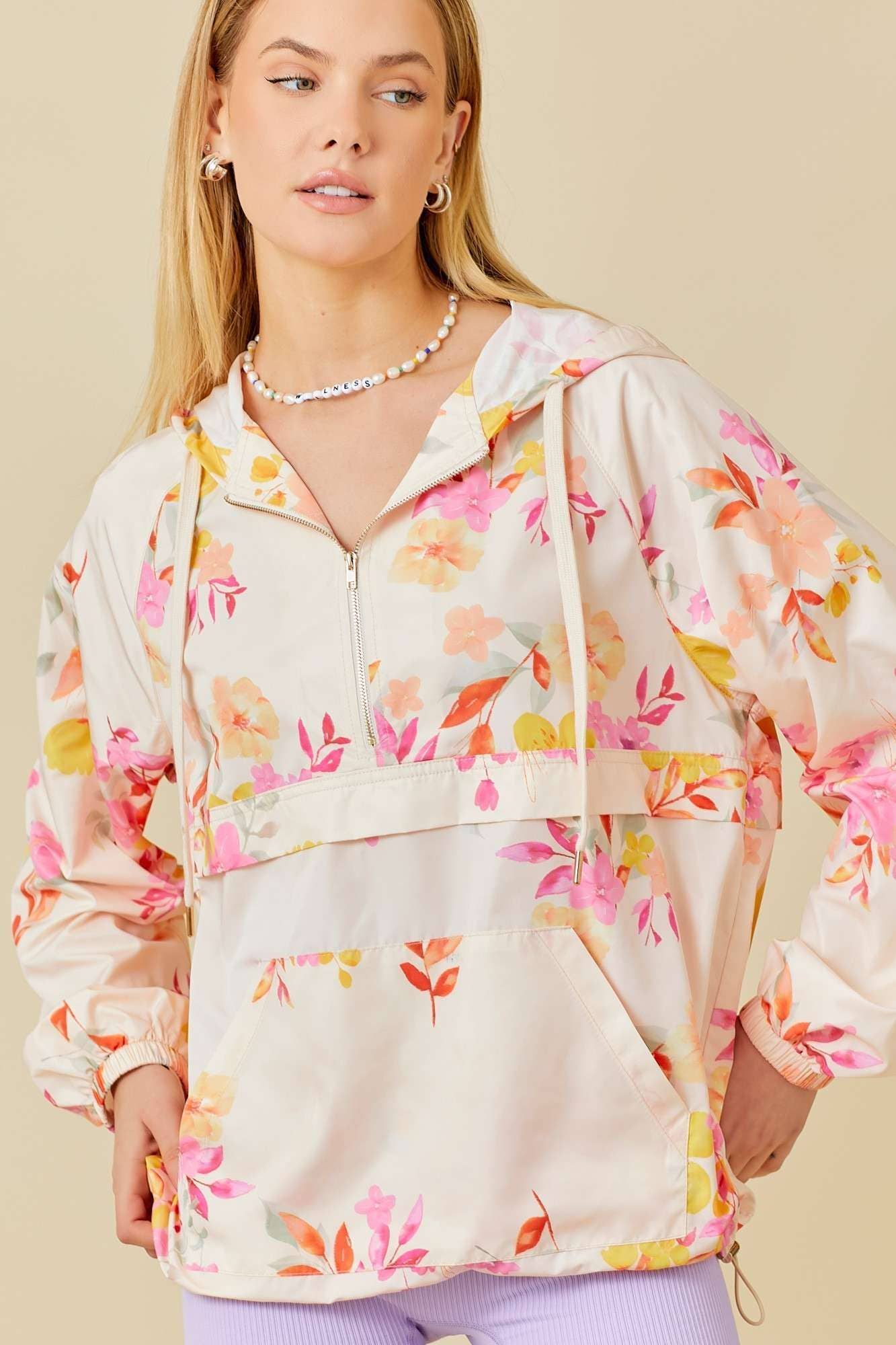 *Floral Print Hoodie Windbreaker