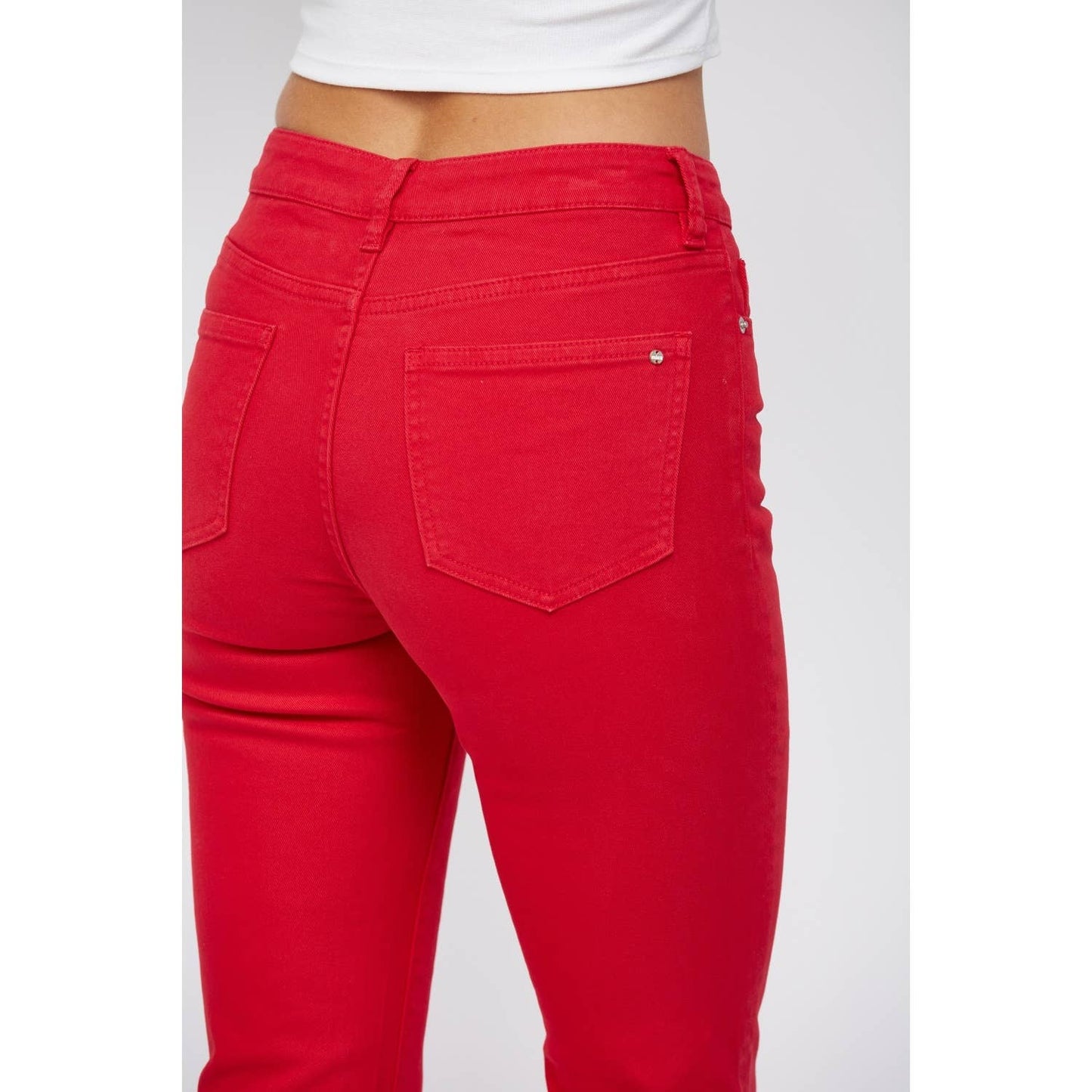 *HIGH RISE ANKLE FLARE - RED