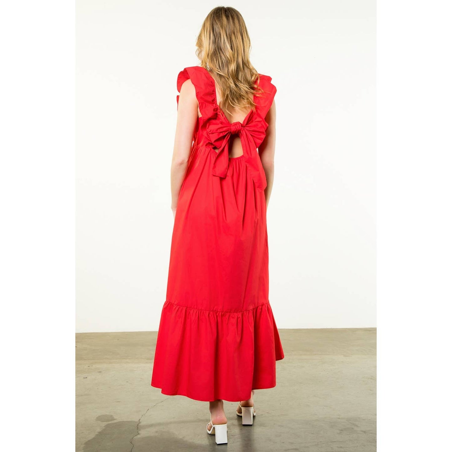Flutter Sleeve Poplin Dress - Red
