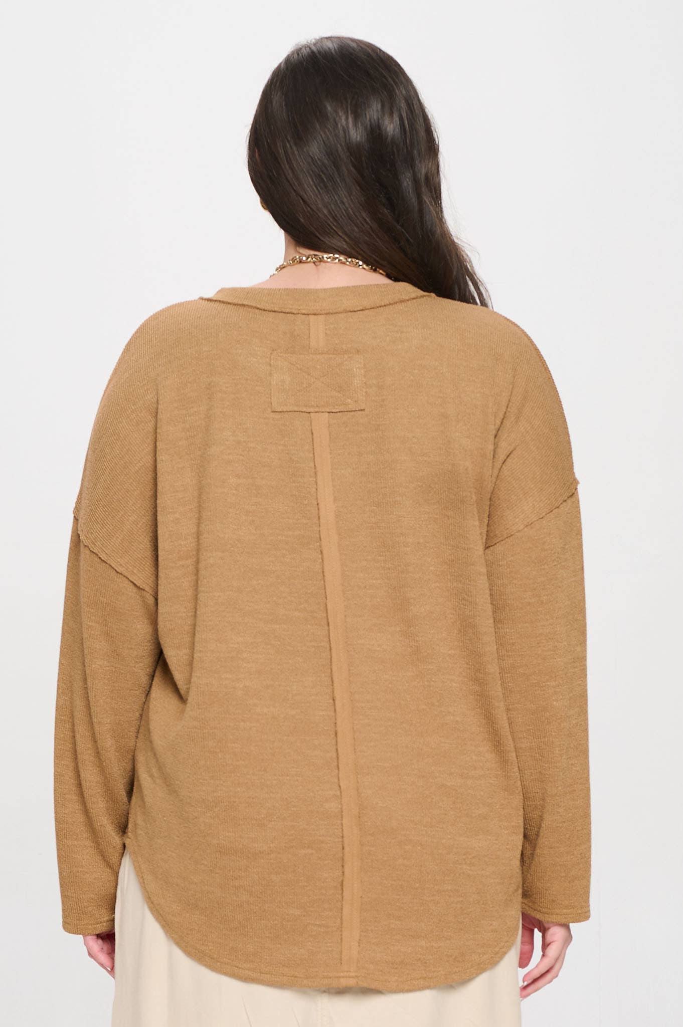 *PLUS SOLID NOTCH NECK KNIT TOP - ALMOND