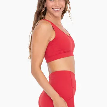 *BRONZE - NEWPORT CUTOUT OVERLAY BACK PERFORMACE SPORT BRA - RED