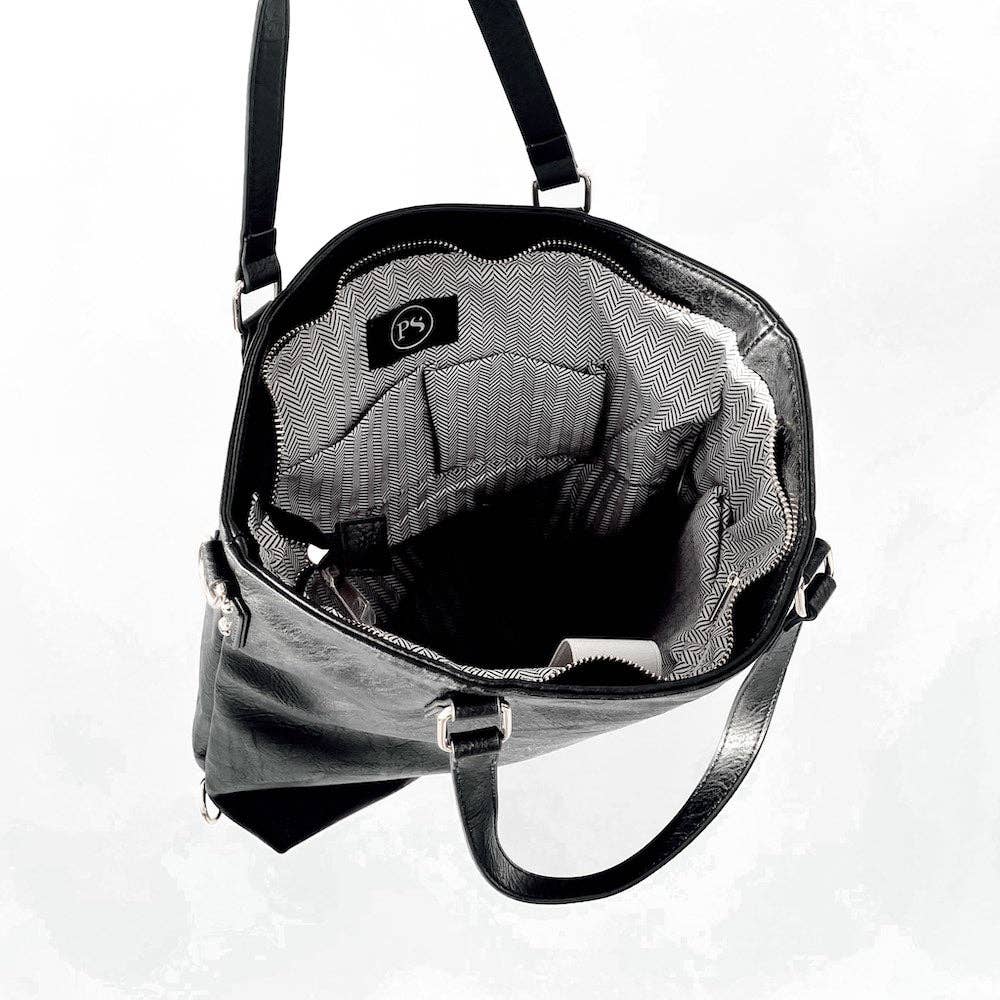 *Black Upper East Side Vegan Leather Backpack & Crossbody Tote Bag