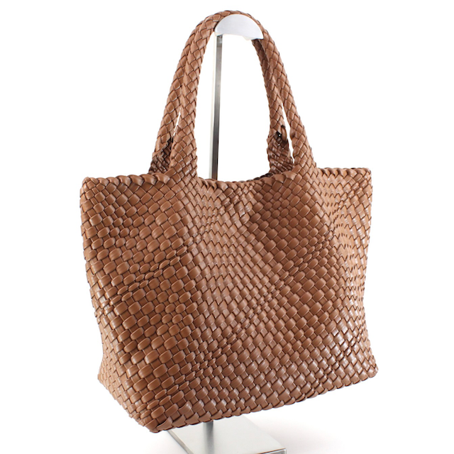 *Woven Tote Bag w/Cosmetic Pouch - Brown