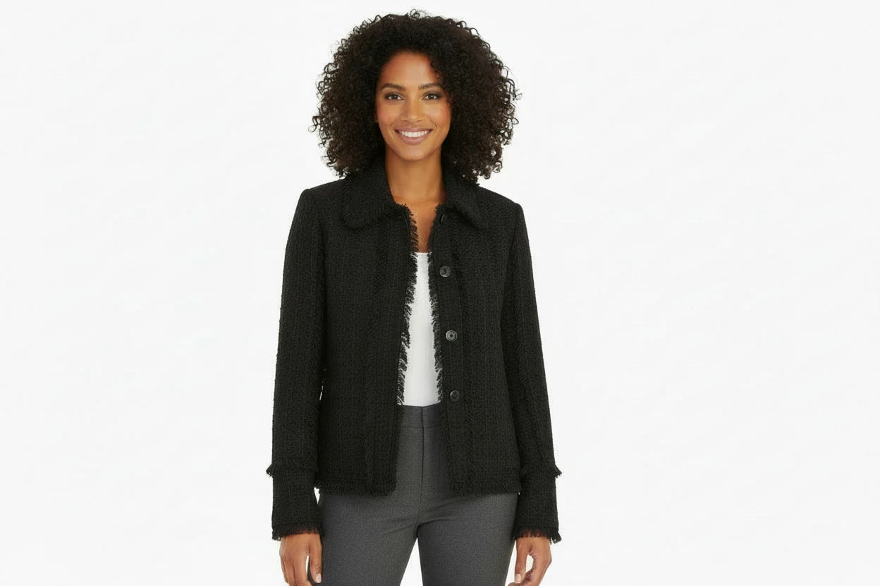 *Tweed Fringe Jacket - Black