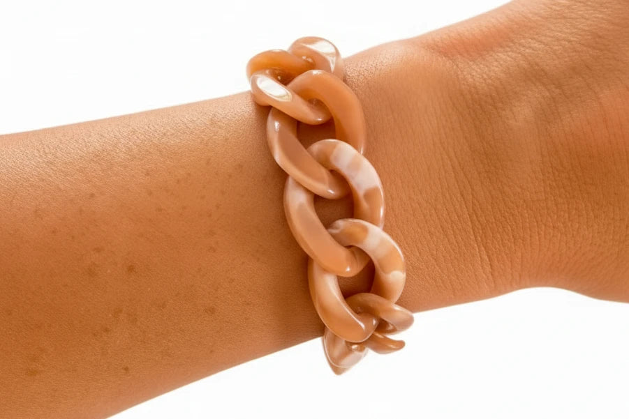 *CHUNKY ACRYLIC CHAIN LINK BRACELET - BURNT PEACH MARBLE