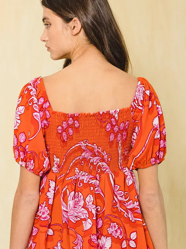 *Sweetheart Neckline Floral Print Babydoll Mini Dress