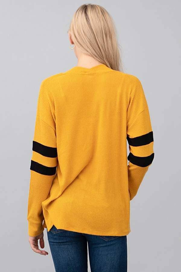 *Sleeve Color Block Brush Hacci Cardigan - Gold and Black