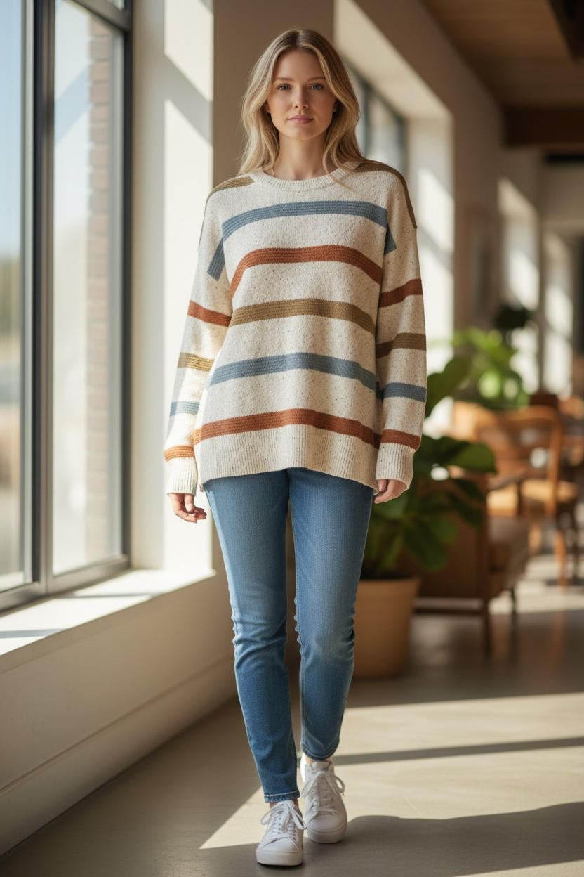 Sprinkled Yarn Multi Color Strip Sweater