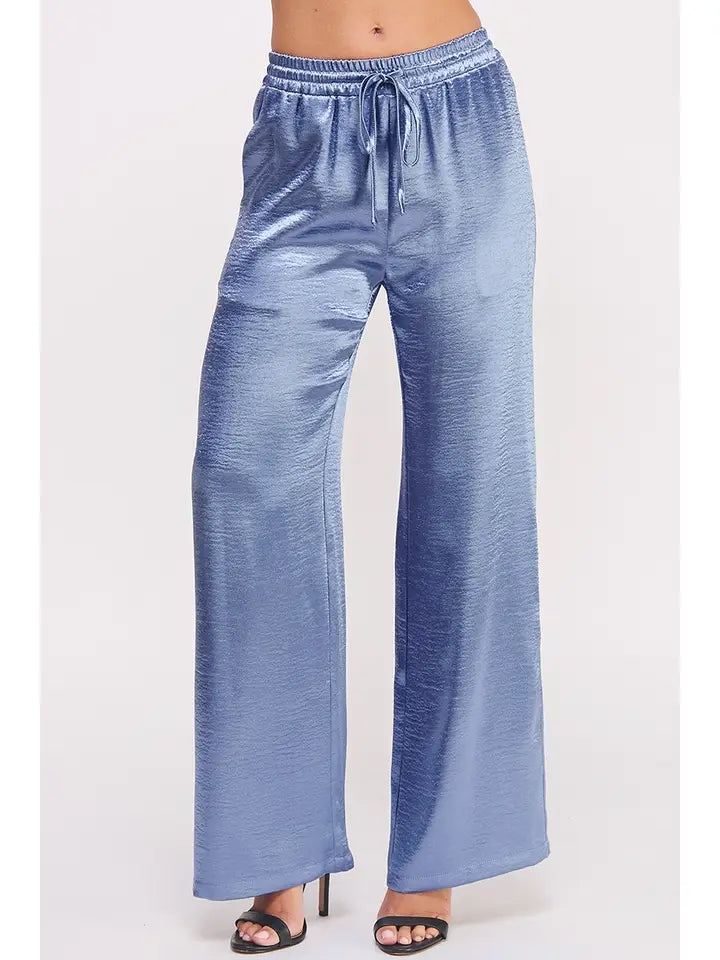 Metallic Set Button Down Shirt and Flared Wide-Leg Pant