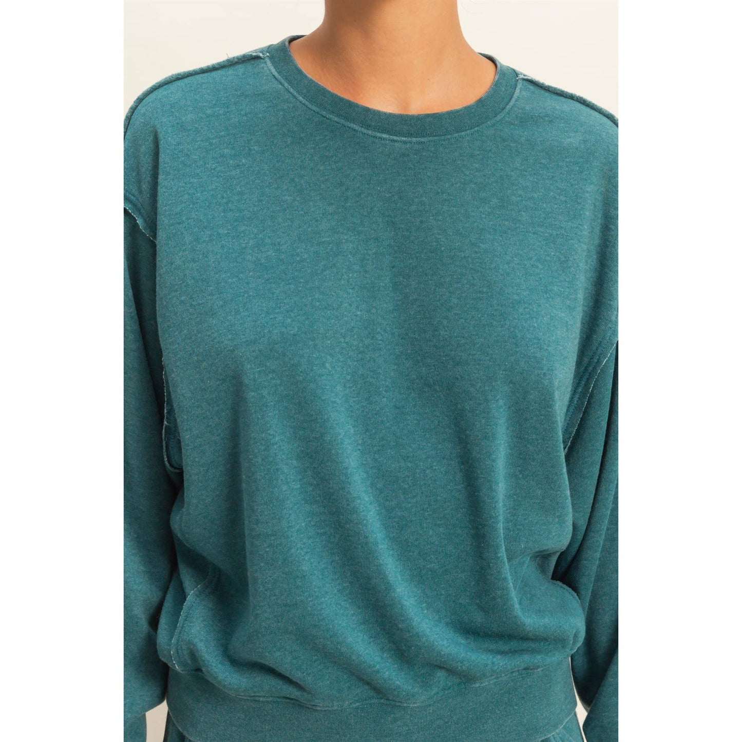Raw Edge Detail Burnout Sweatshirt - Dark Teal