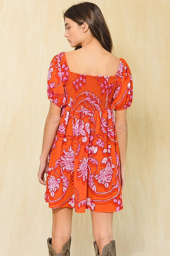 *Sweetheart Neckline Floral Print Babydoll Mini Dress