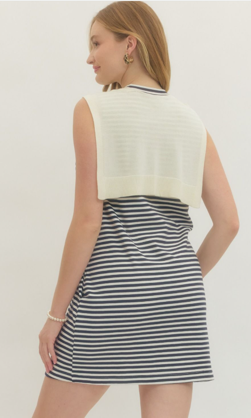 Sleeveless Mini Dress with Knit Scarf Sweater Detail