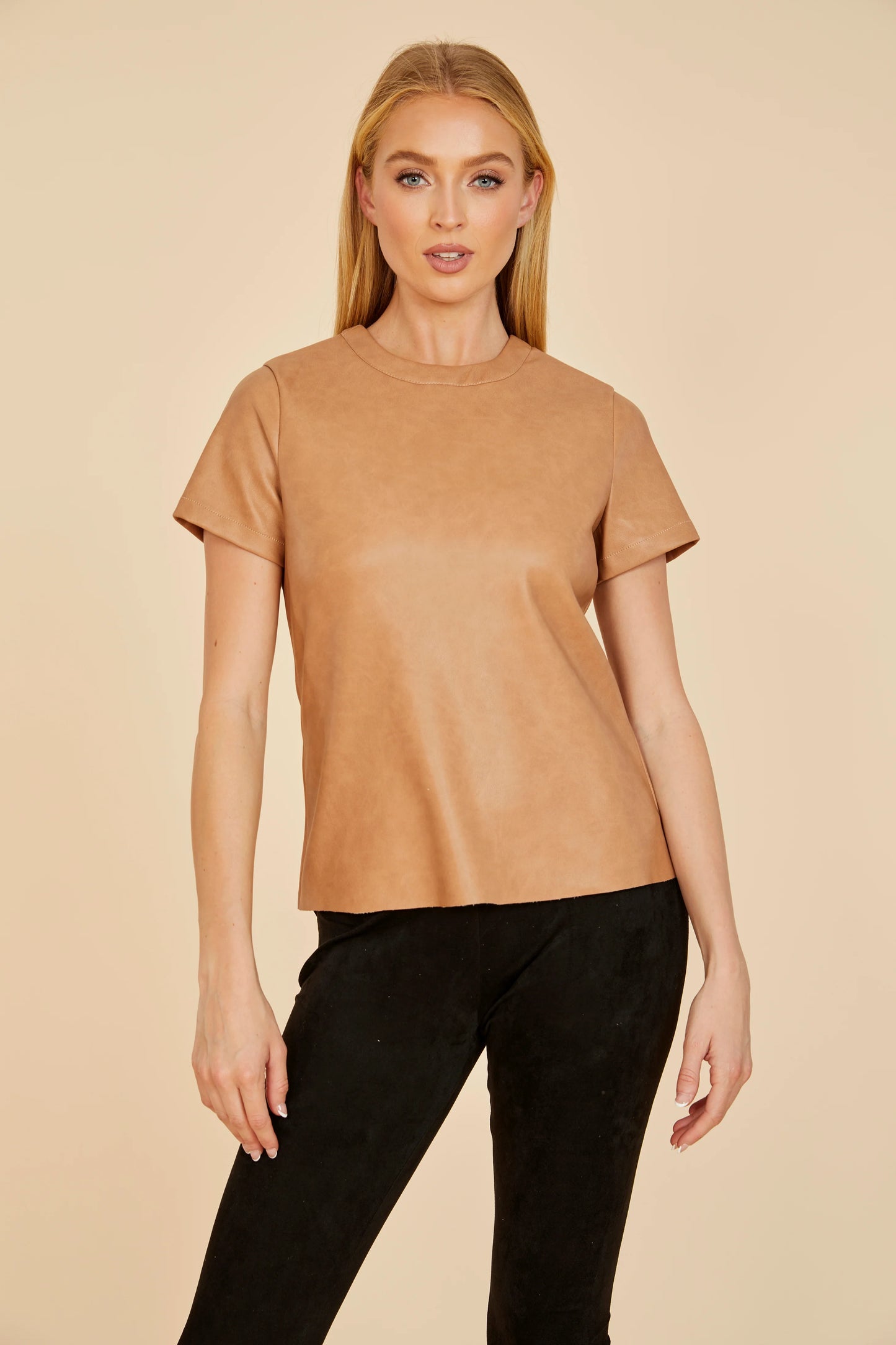 Faux Leather Short Leave T'Shirt - Copper