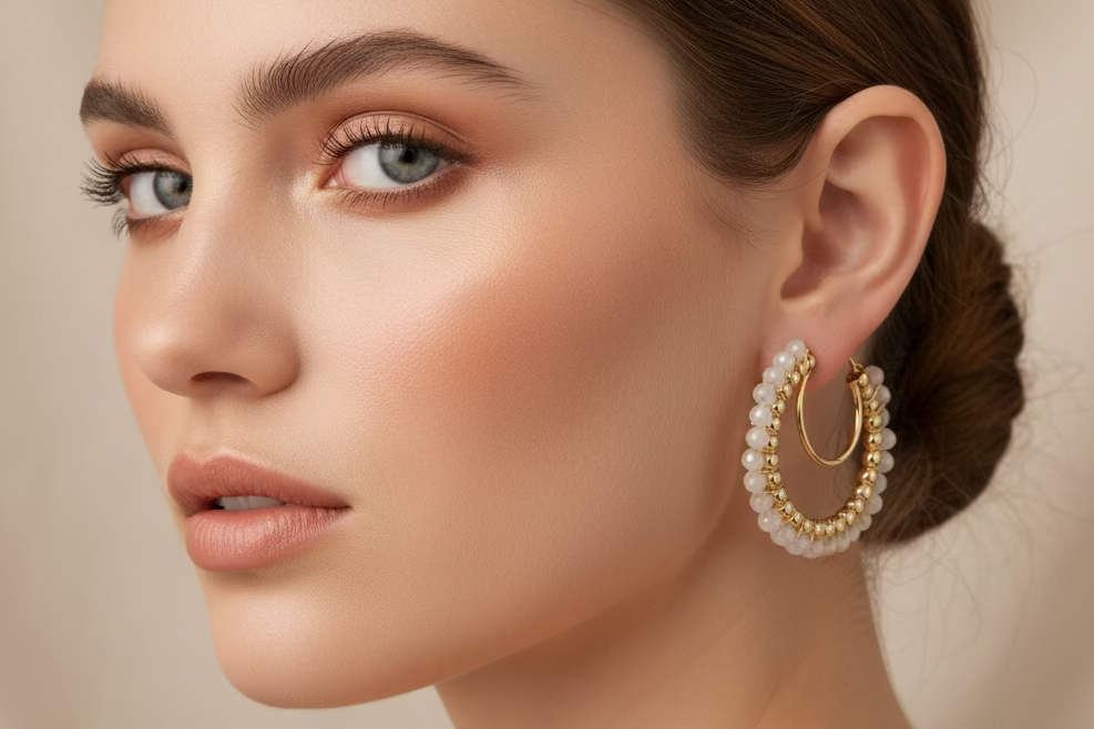 *Double Hoop White Stone Earrings