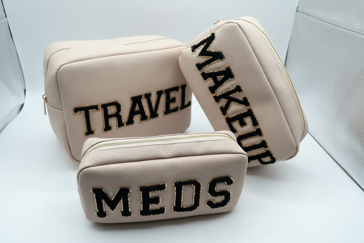 *TAN "TRAVEL" ZIPPER BAG