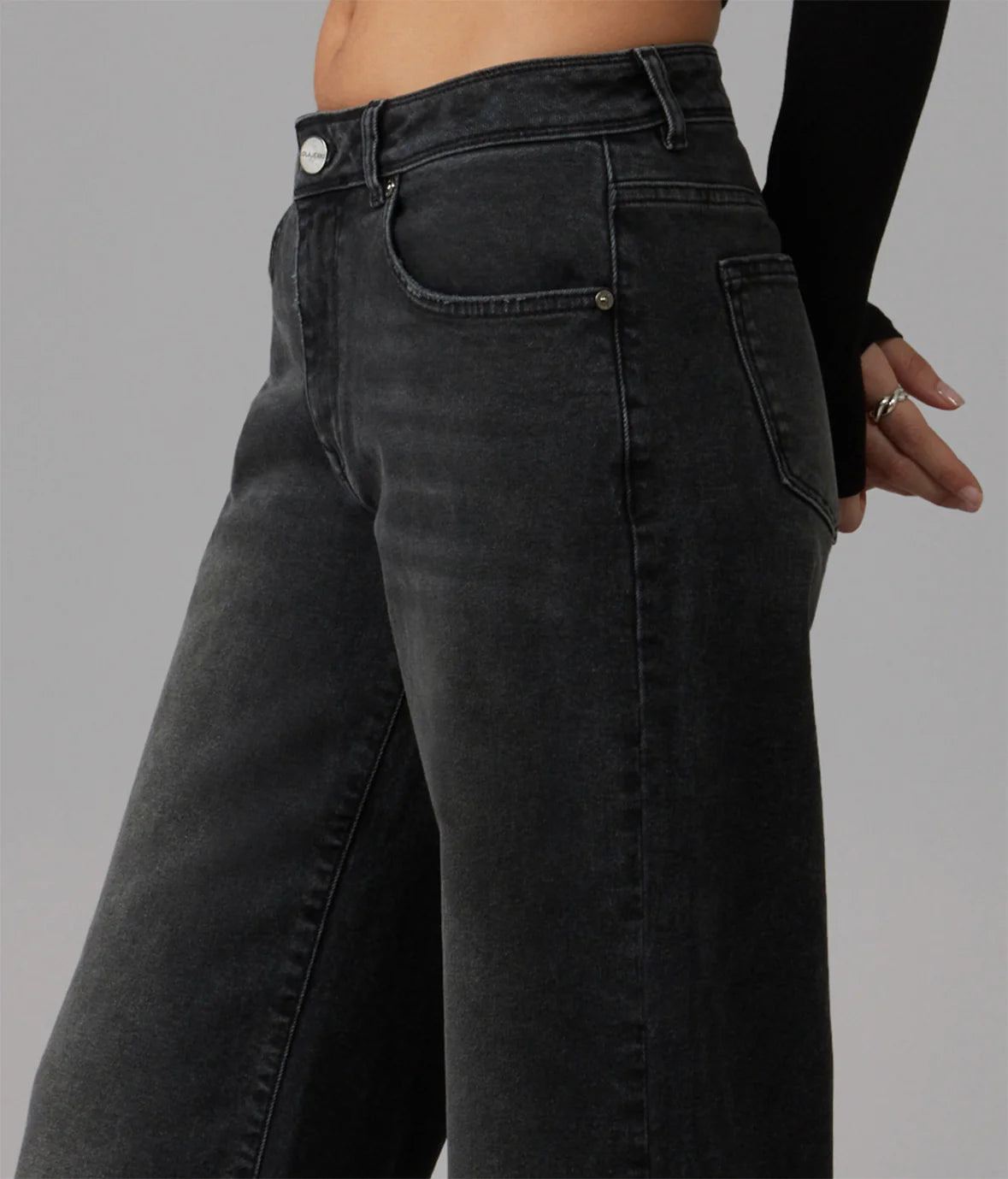 *NOVA-BA Mid Rise Wide Leg Jeans - Black