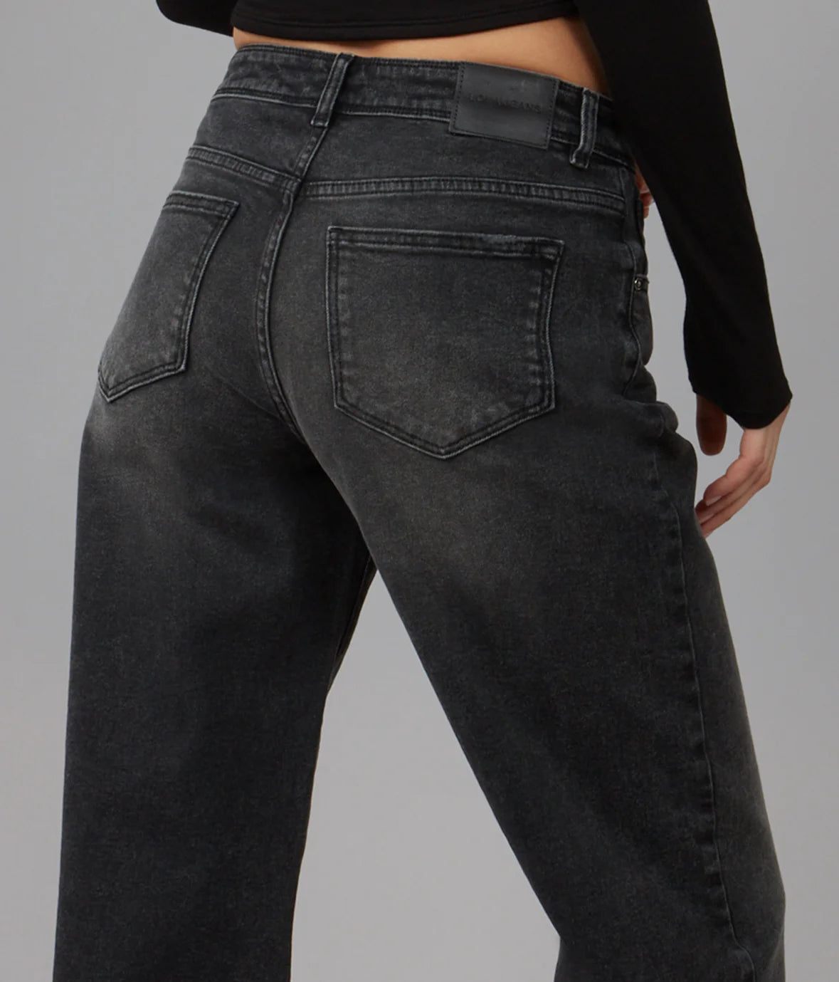 *NOVA-BA Mid Rise Wide Leg Jeans - Black