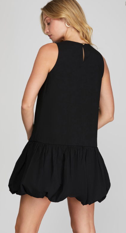 *BLACK SLEEVELESS WOVEN BUBBLE HEM DRESS