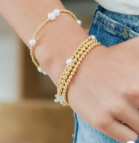 3mm Stretch Bead Bracelets with Large Pearl Accents