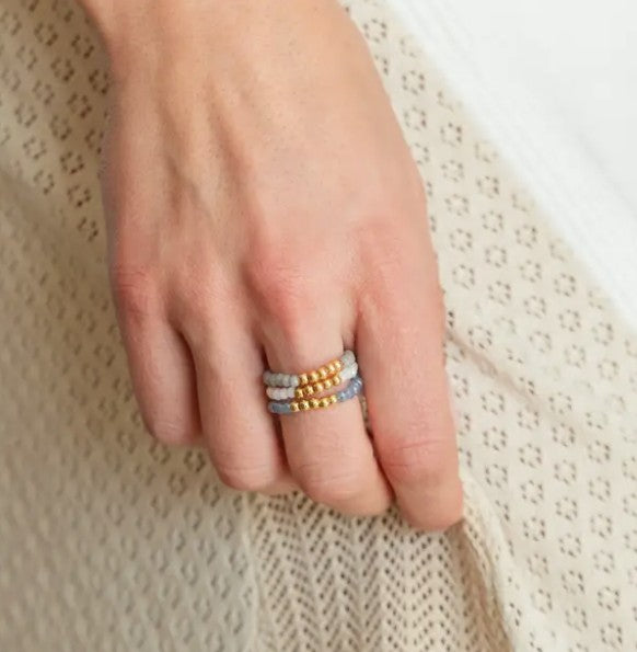 Stretch Crystal Rings with 5 Gold Bead Accent