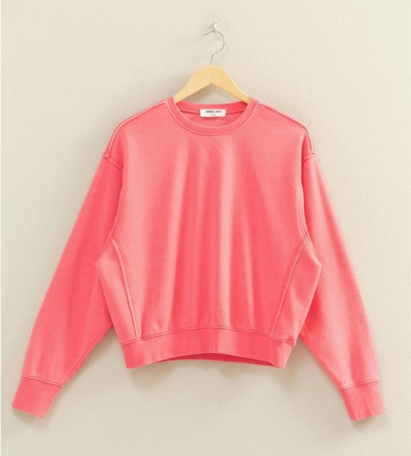 Raw Edge Detail Burnout Sweatshirt - Taffy
