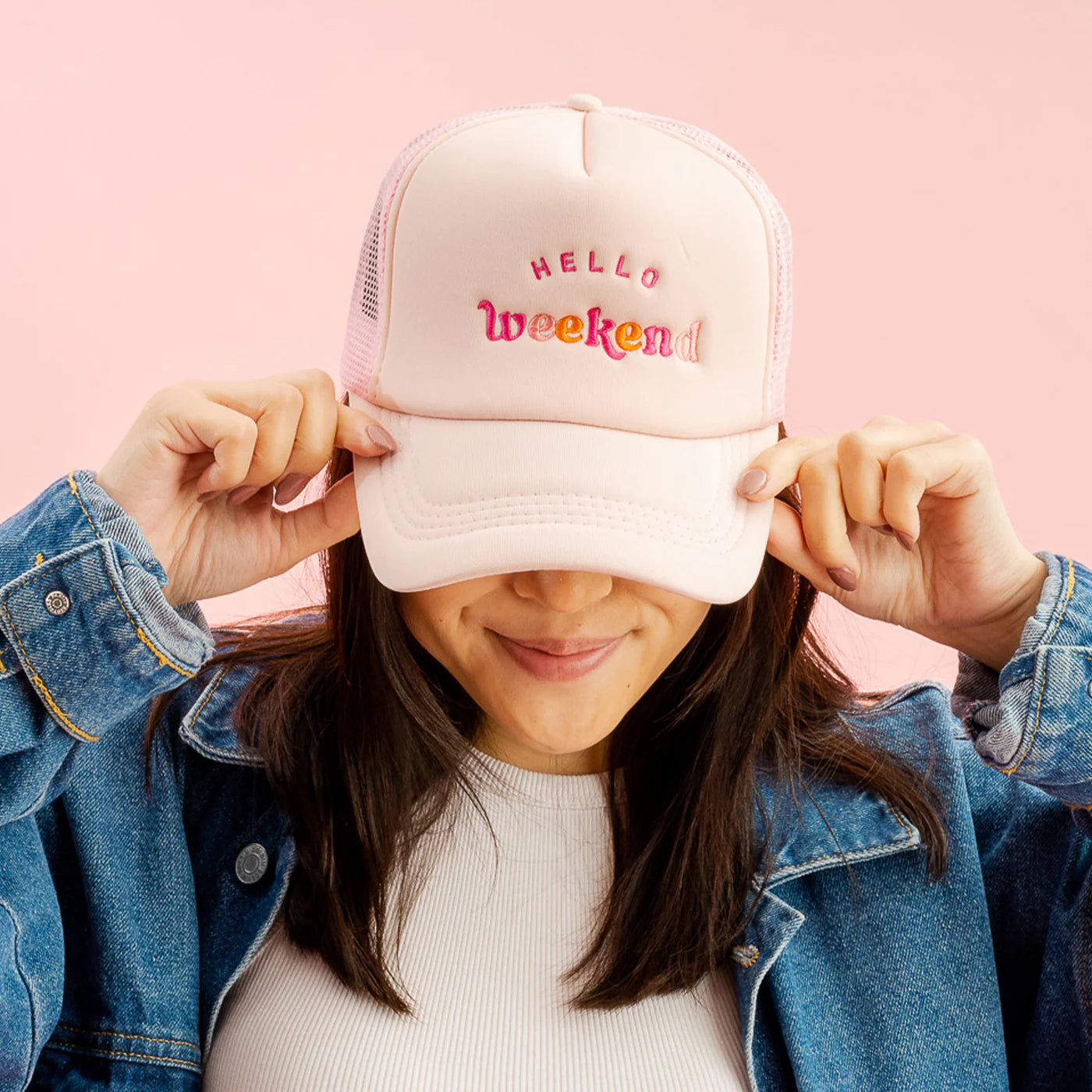 *Embroidered Trucker Hat - Hello Weekend