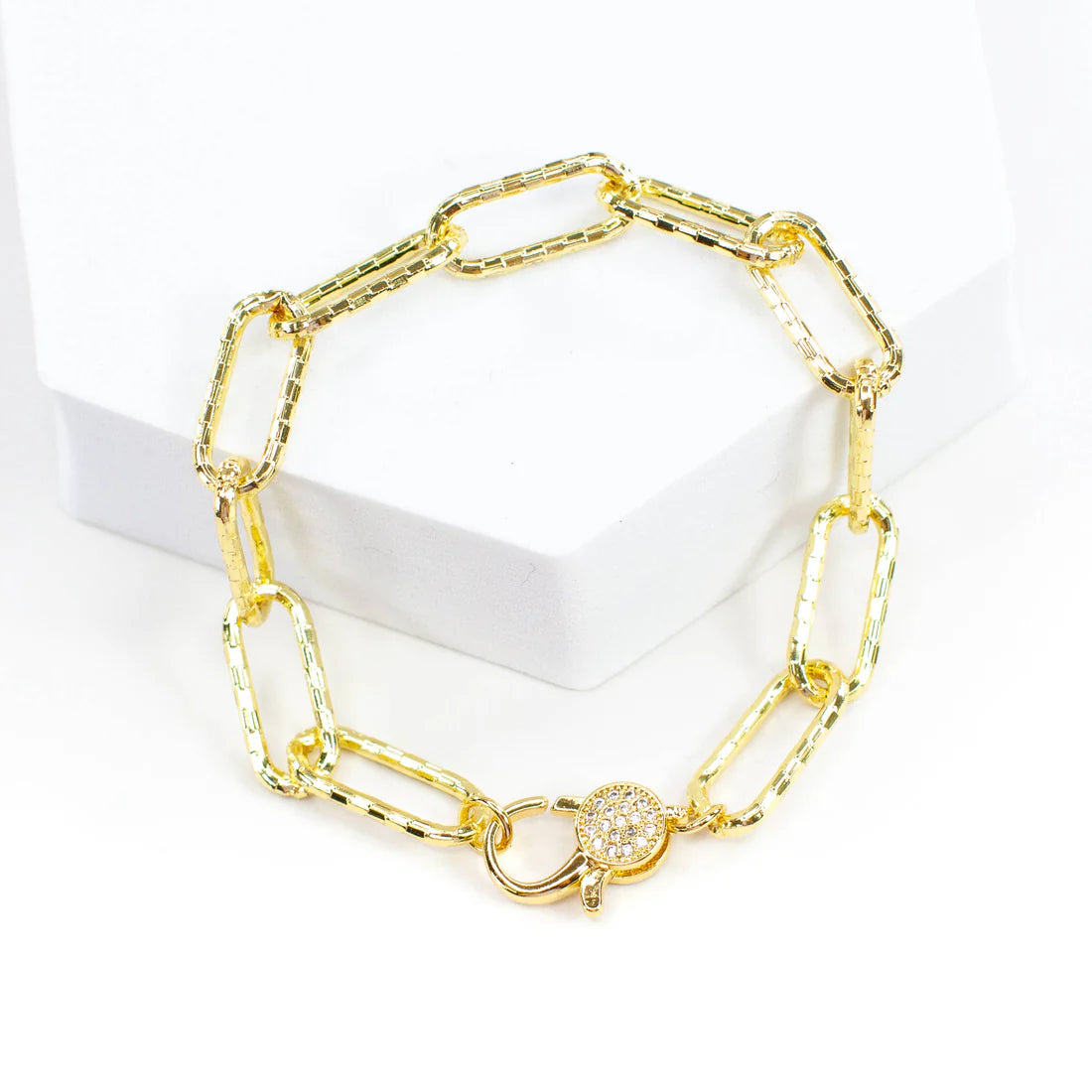 *CHECKER PAVE CLASP CHAIN LINK BRACELET