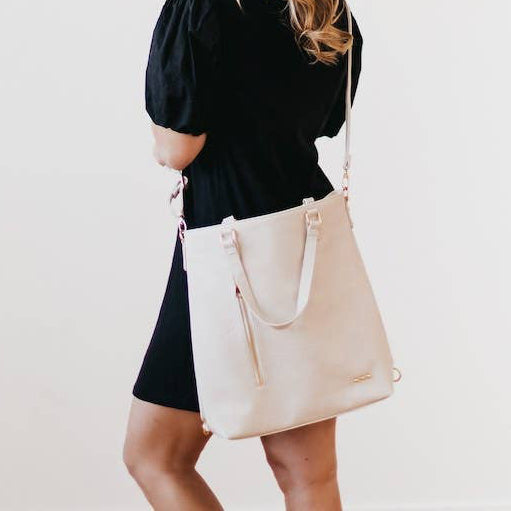 *Cream Upper East Side Vegan Leather Backpack & Crossbody Tote Bag